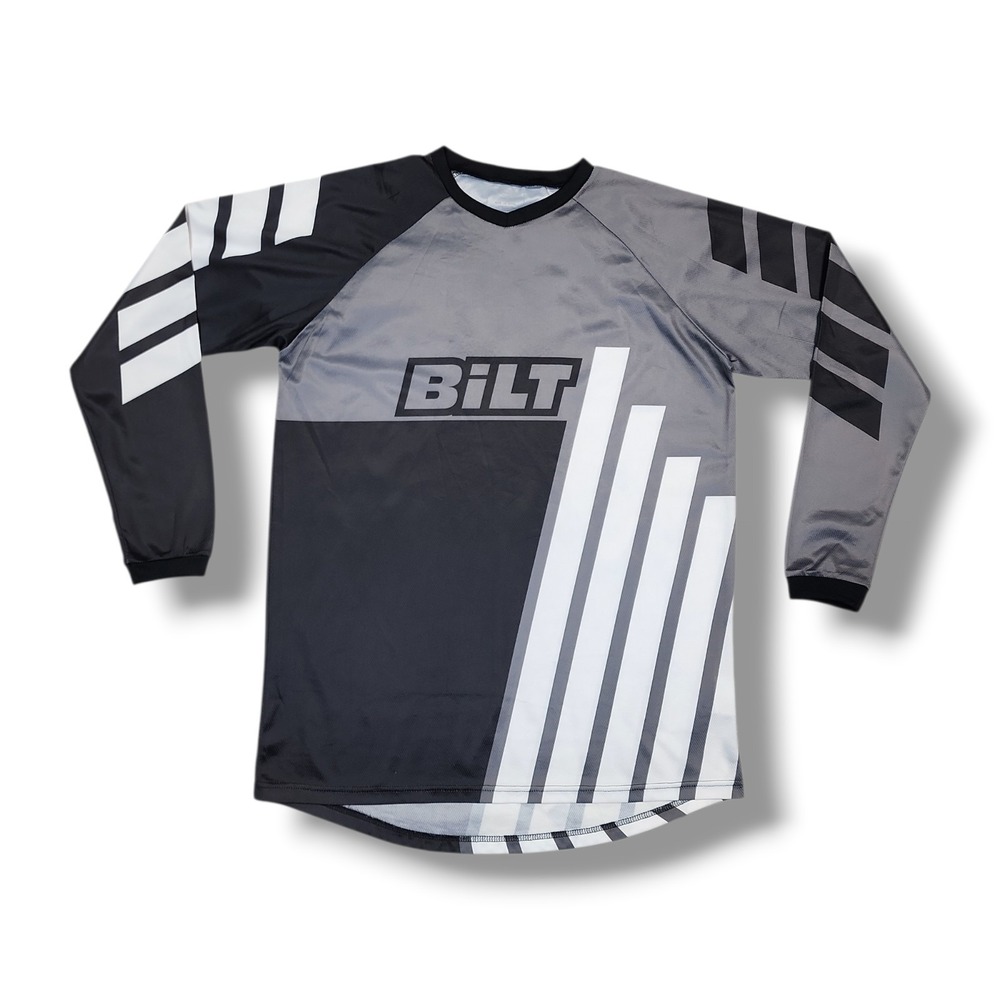 BILT Gray/Black/White Long Sleeve V-Neck Motocross Cycling BMX Jersey Youth‎ XL